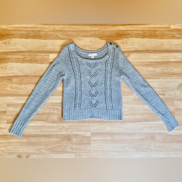 DECREE Juniors Gray Sweater Long Sleeve Open Knit Size XL Button Accents - Picture 5 of 8